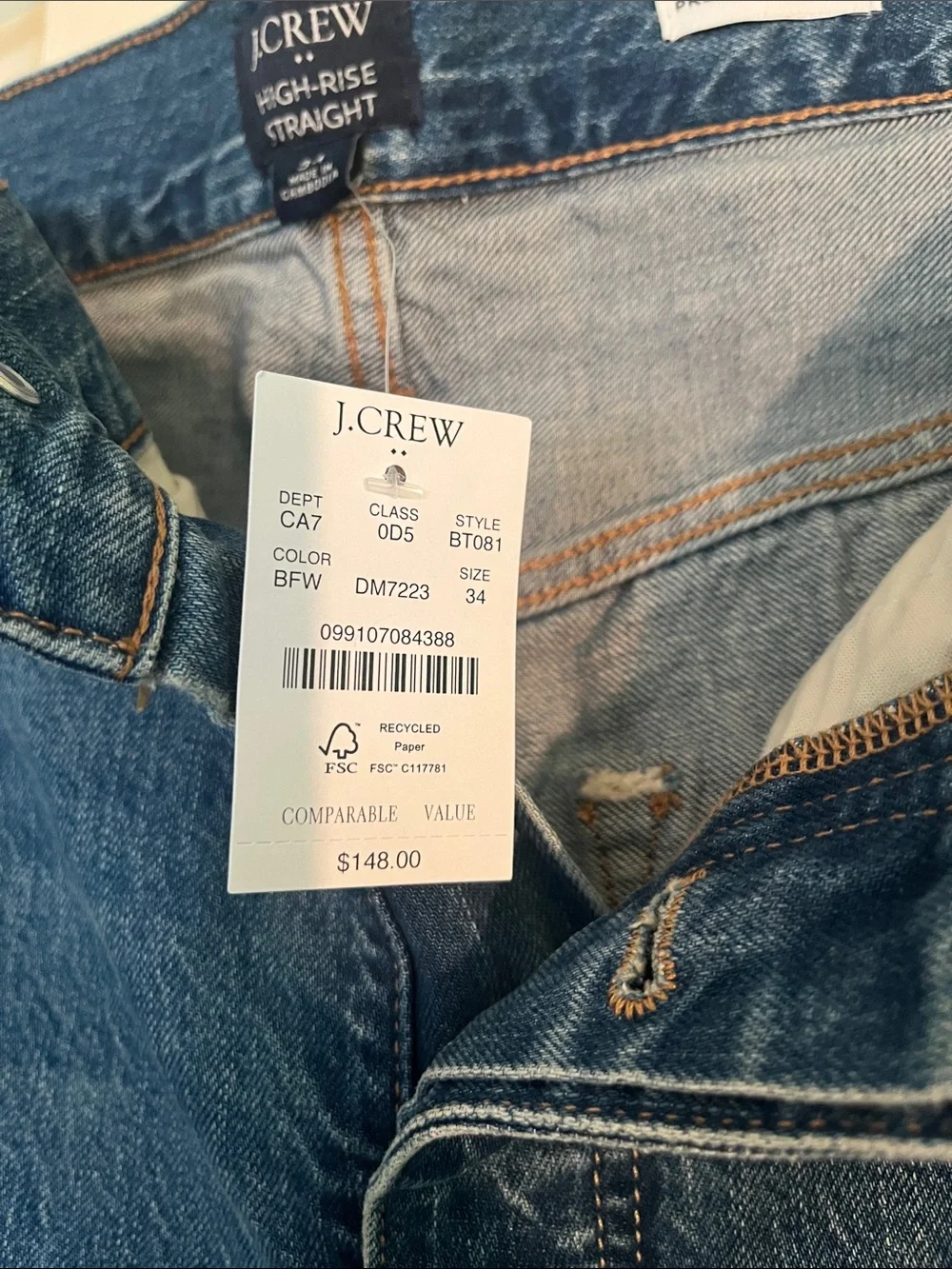 J. Crew High-Rise Straight Jeans in Faded Blue